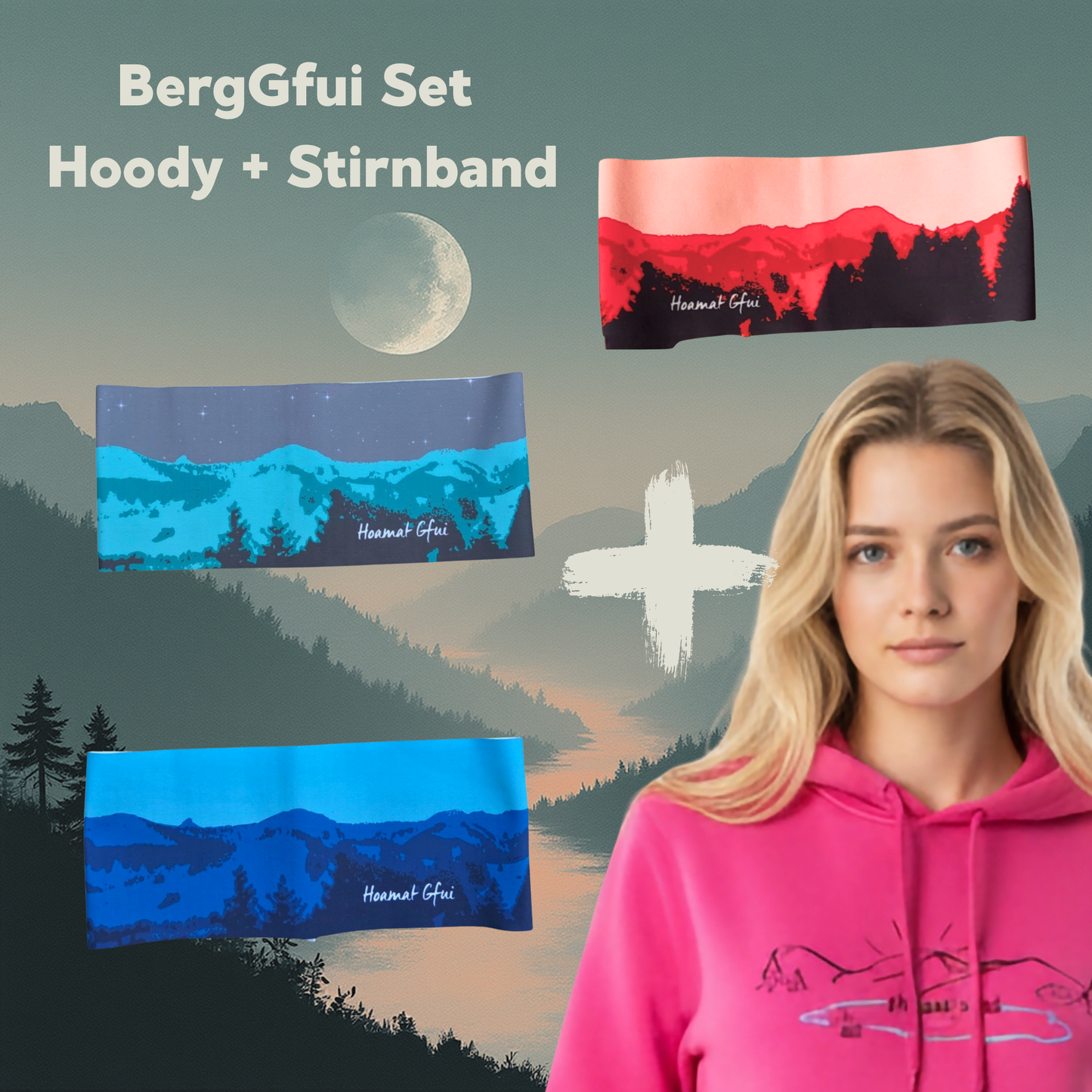 Damen Hoody & Stirnband - BergGfui pink