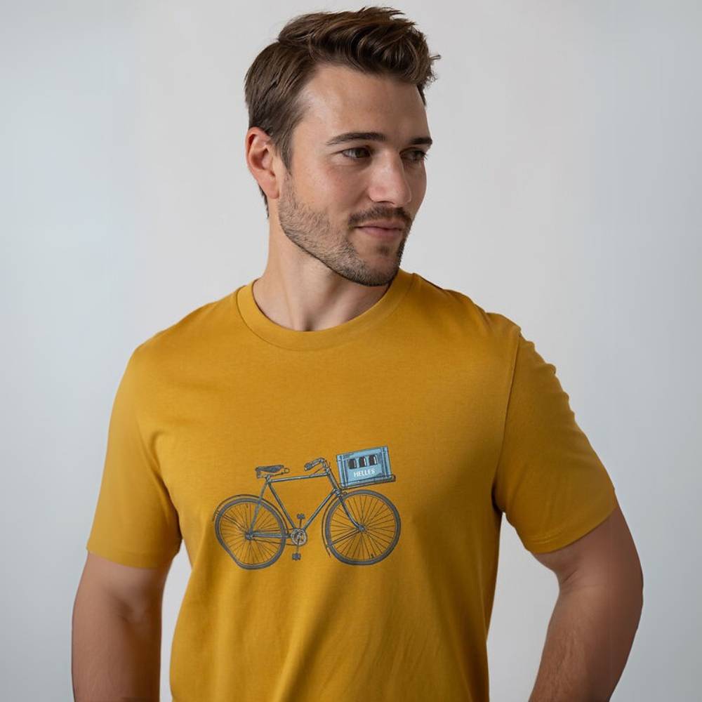 Hoamat Gfui Bavarian Caps T-Shirt Expresslieferdienst in Ocker für Männer, getragen